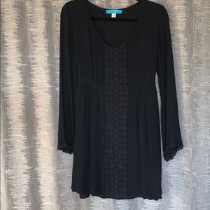 Black Long Sleeve Dress with Crochet Detailing